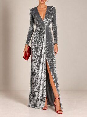 Galvan London Grey Velvet V-Neck Faux  Wrap Cocktail Dress SZ 4 New